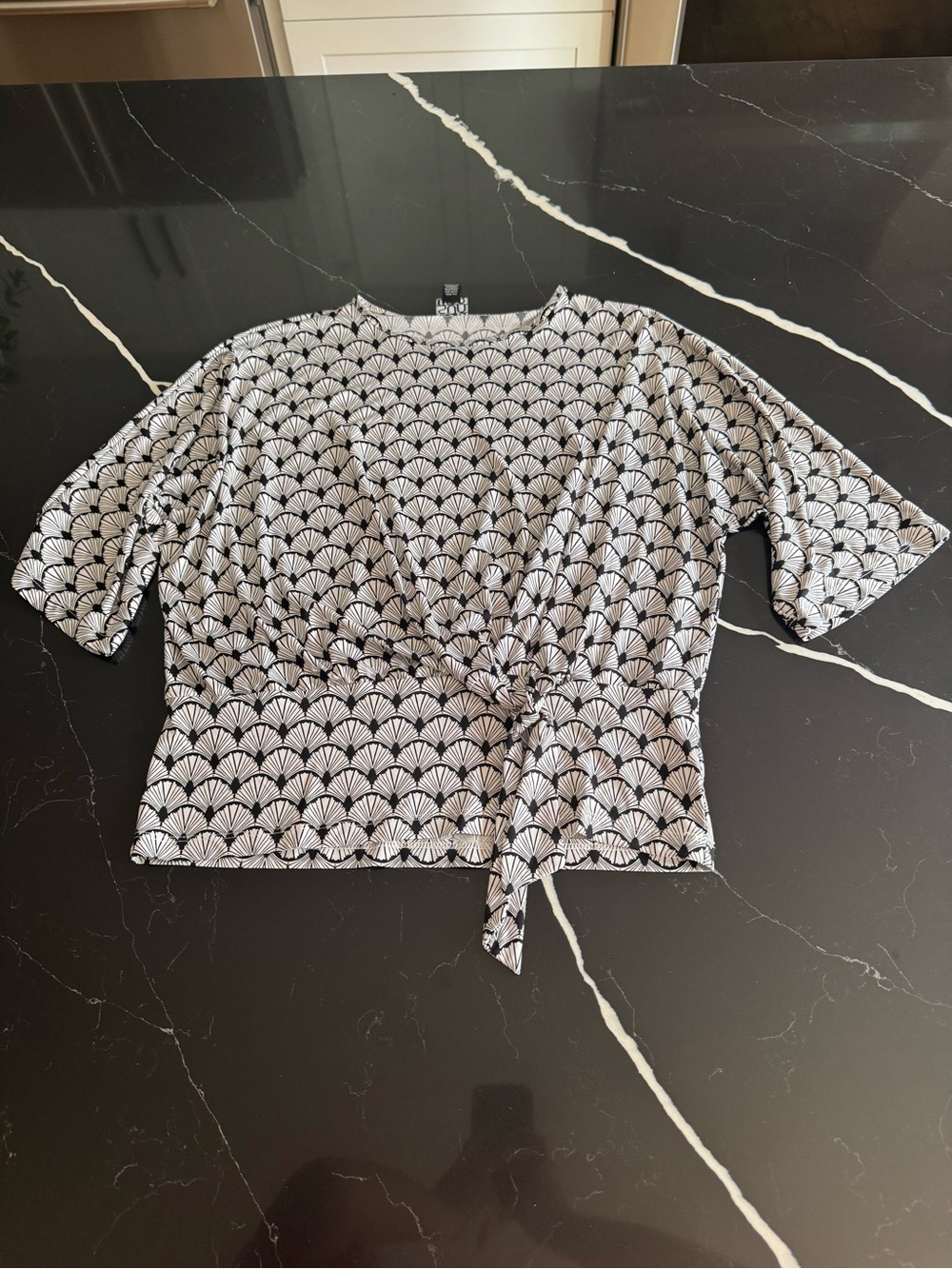 Women's Black & White Patterned With faux Tie waist